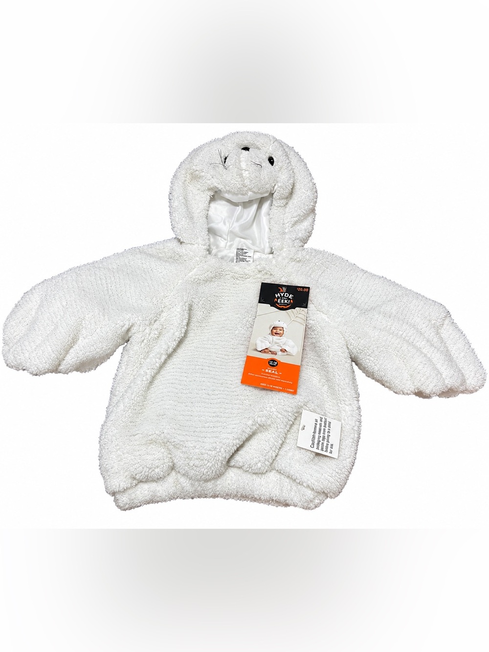 NWT Hyde & EEK! Infant Seal Costume Pullover White Faux Fur Shimmer 12-18M
